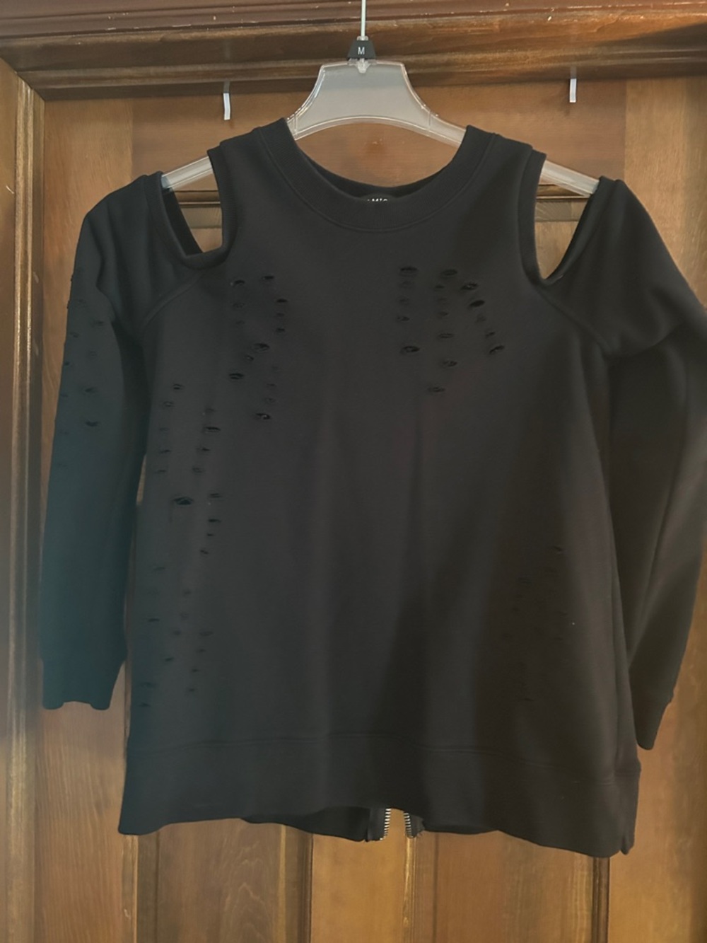 Women’s Black Cold-Shoulder Distressed Pullover
